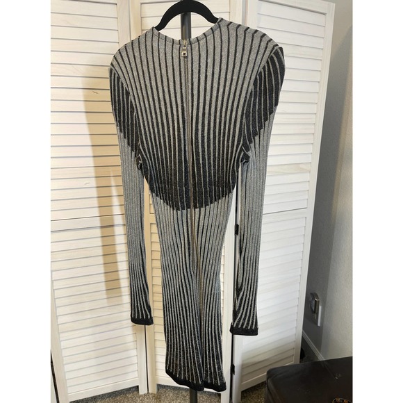 SOLD-Balmain Metallic Rib Knit Long Sleeve Sheath Dress Black Gra IT 40 NWT - Picture 8 of 13